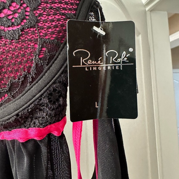 NWT Rene Rofe Black & Pink Lace Babydoll Lingerie - Picture 6 of 6